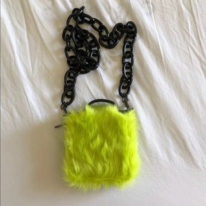 Neon yellow fuzzy wallet